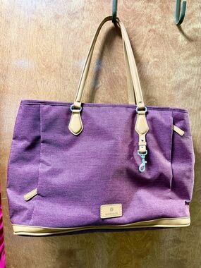 Burgundy Canvas Tote with Tan Trim